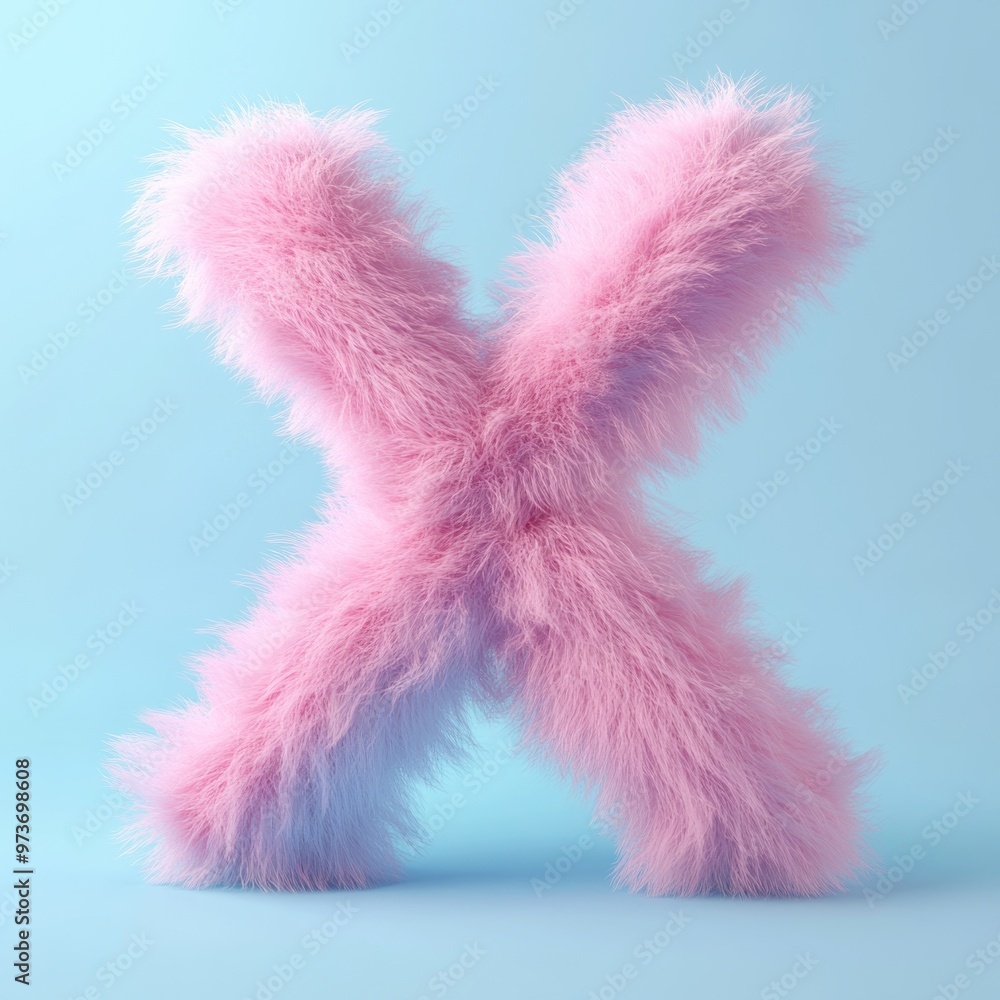 Pink fluffy letter X on a blue background. Pink fluffy letter X on a blue background.