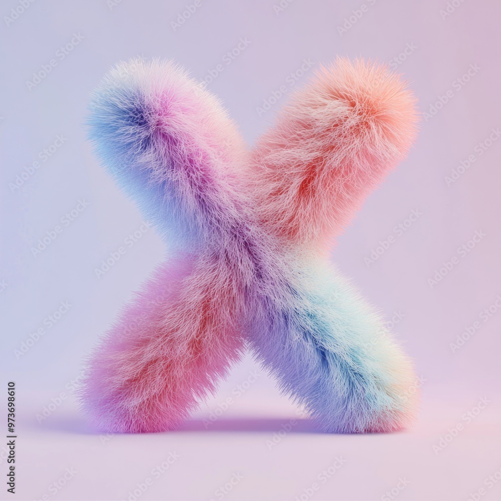 Fluffy, colorful letter X on a purple background. Fluffy, colorful letter X on a purple background.