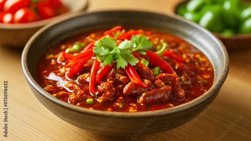 Deliciously spicy chili stew ready to warm your soul Deliciously spicy chili stew ready to warm your soul