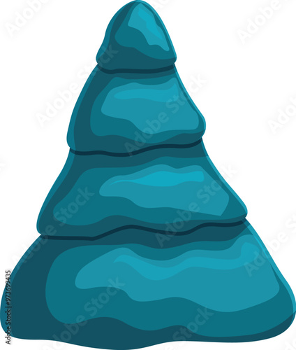 Cartoon pine tree standing up, with a rounded shape, ideal for natural or winter projects