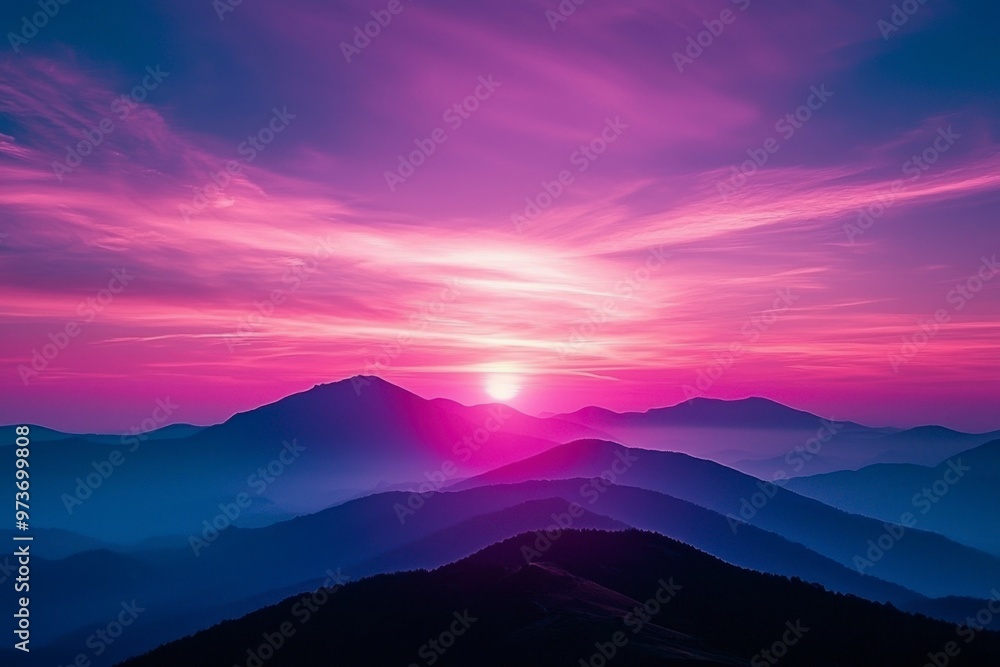 Purple Sunset Over Silhouetted Mountain Ranges Purple Sunset Over Silhouetted Mountain Ranges