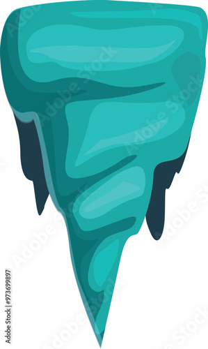 Cartoon turquoise toxic waste flowing down forming a stalactite shape, isolated on white background