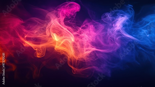 Abstract Swirling Smoke in Red, Pink, and Blue on Black Background.