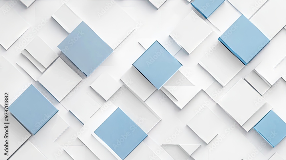 Obraz premium Minimal geometric white light background featuring modern blue and light grey squares overlapping in a clean
