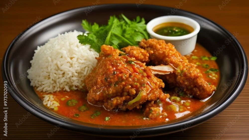  Delicious Asian cuisine with rice and sauce