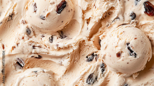 Close up of Delicious rum raisin ice cream  texture for background and design.
