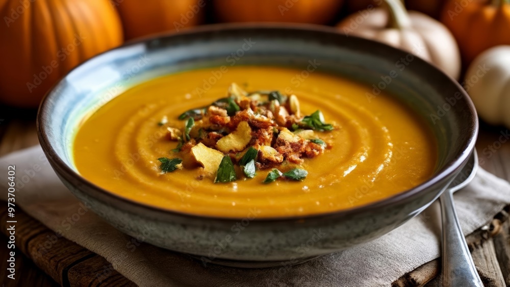Autumns bounty in a bowla warm pumpkin soup Autumns bounty in a bowla warm pumpkin soup