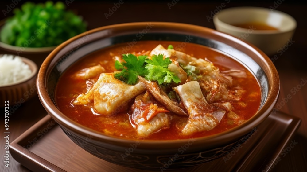 Delicious seafood soup ready to be savored Delicious seafood soup ready to be savored
