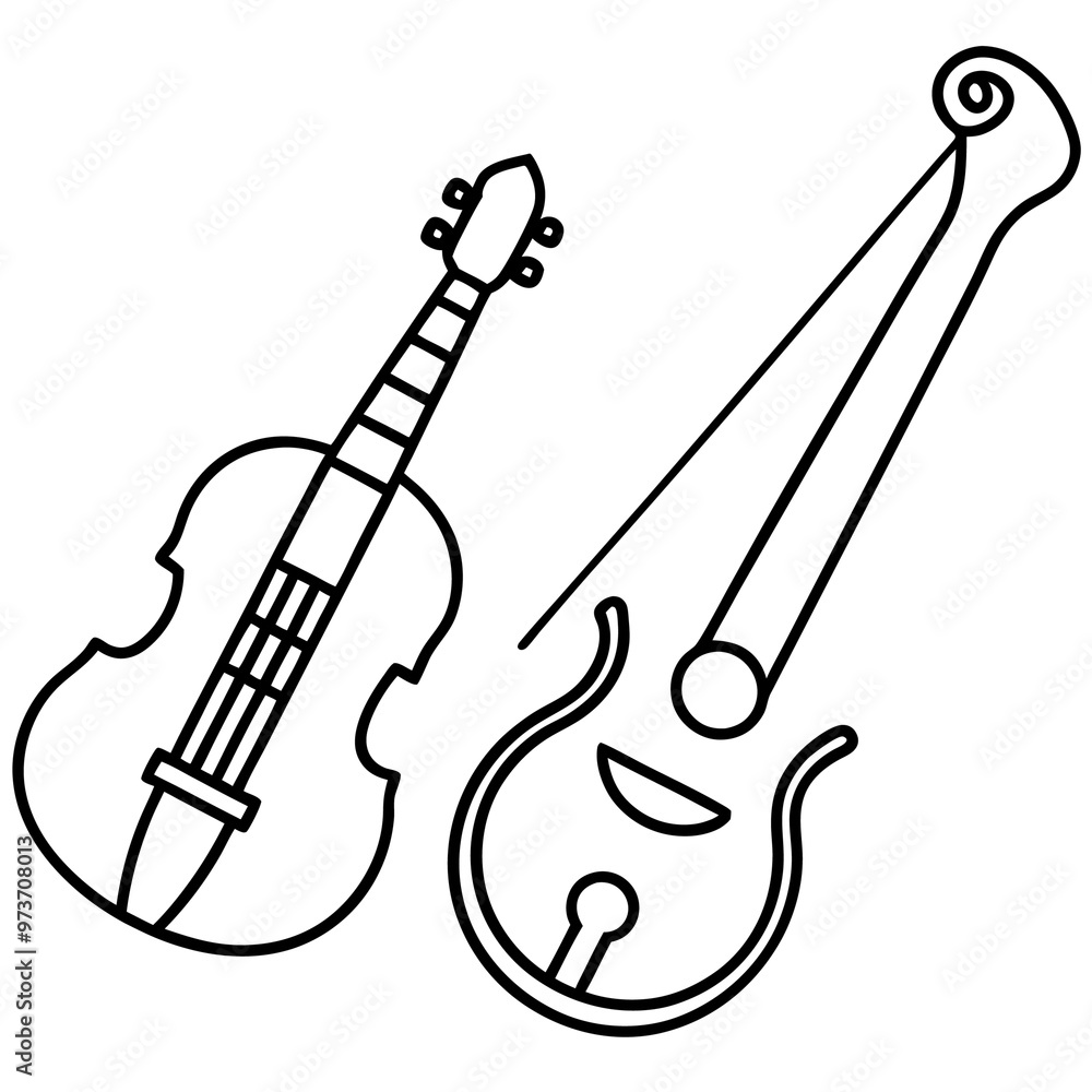 Obraz premium musical instrument outline coloring book page line art drawing