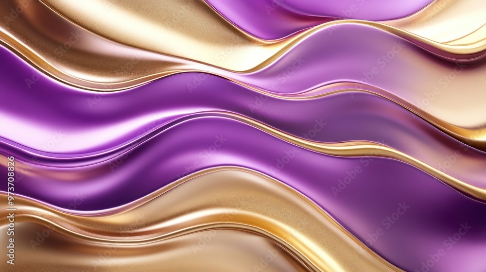 Fototapeta premium Abstract purple and gold wavy background.