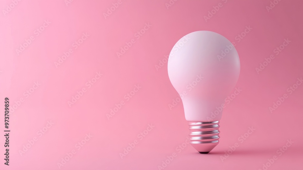 A single white light bulb stands upright on a pink background. A single white light bulb stands upright on a pink background.