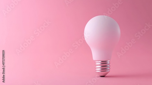 A single white light bulb stands upright on a pink background.