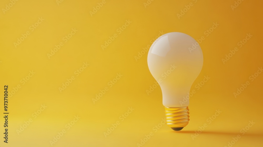 A single lightbulb stands upright on a bright yellow background. A single lightbulb stands upright on a bright yellow background.