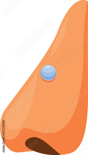 Cartoon illustration of a human nose with a drop of nasal spray being applied to relieve symptoms of the flu or allergies