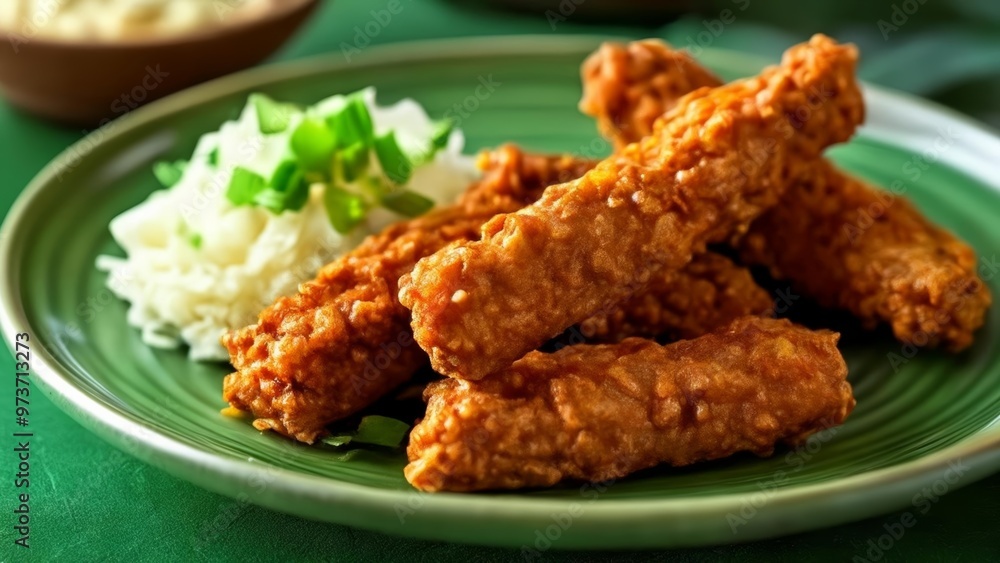 Deliciously crispy fried chicken on a plate ready to be savored Deliciously crispy fried chicken on a plate ready to be savored