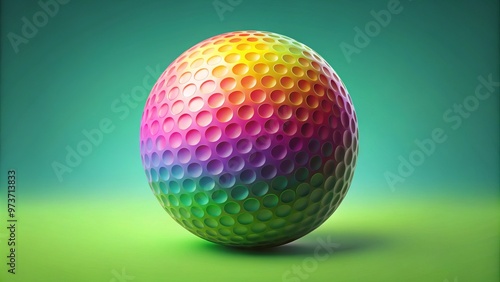 Wallpaper Mural A colorful illustration of a golf ball with detailed dimples and texture, set against a bright green background Torontodigital.ca