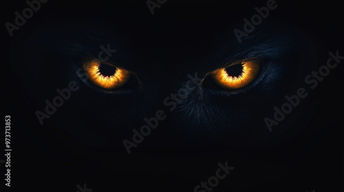 Creepy Eyes in the Dark Pattern, pairs of glowing eyes peeking out from a dark background, Halloween, with copy space