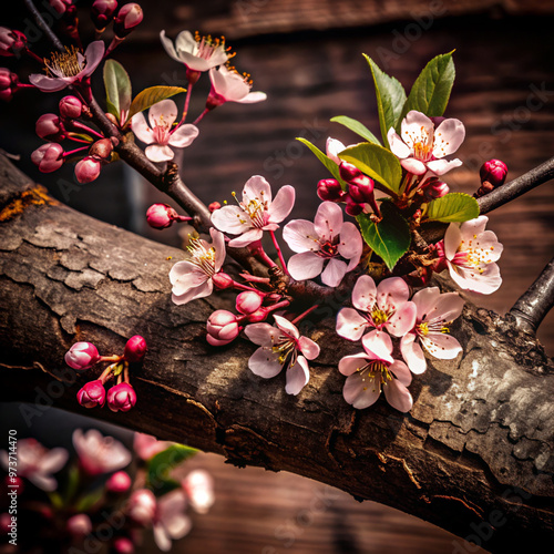 cherry blossom on wooden backgroundflower, spring, tree, blossom, nature, pink, flowers, garden, plant, bloom, apple, branch, cherry, beauty, blooming, flora, season, petal, closeup, floral, summer, l photo