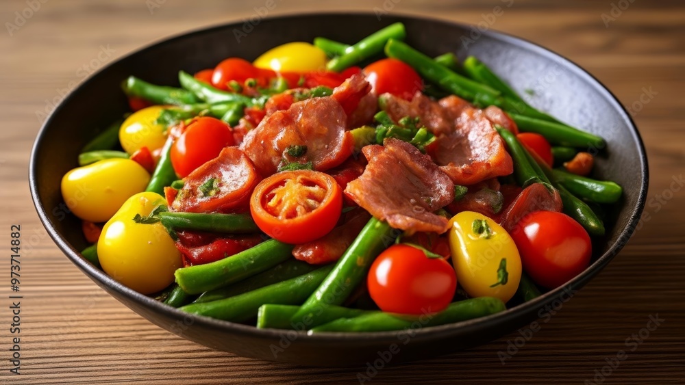 Fresh and vibrant stirfry dish ready to be savored Fresh and vibrant stirfry dish ready to be savored