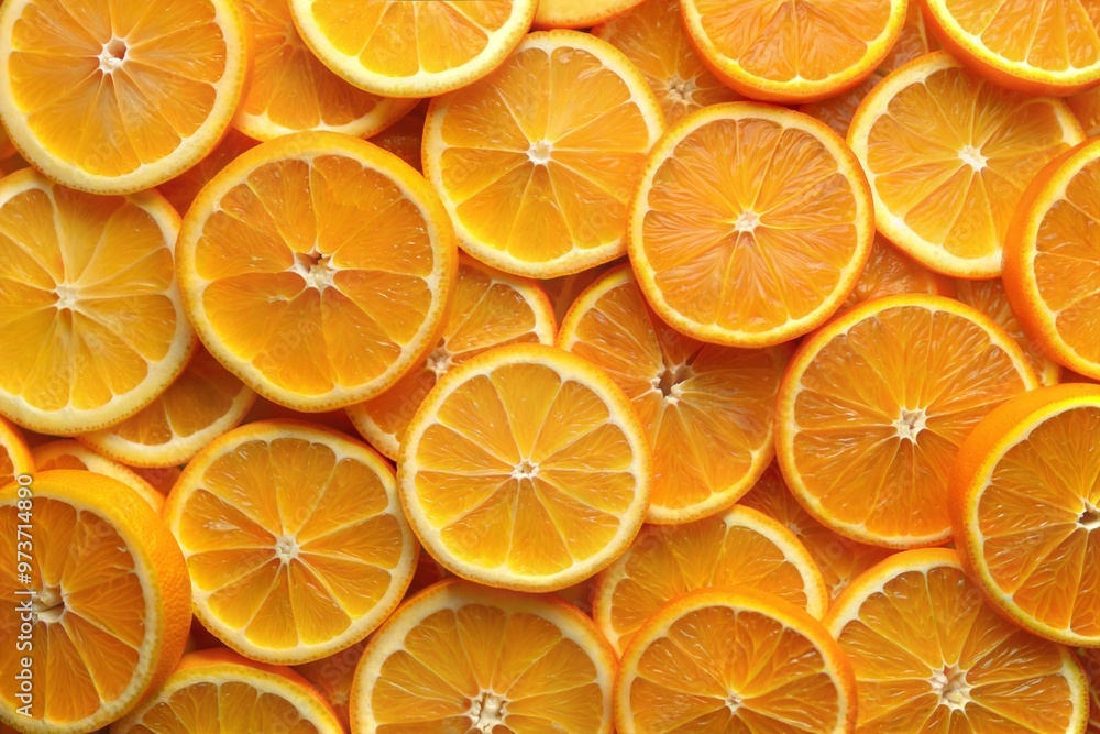 Close-up of fresh orange slices arranged in a vibrant and juicy display Close-up of fresh orange slices arranged in a vibrant and juicy display
