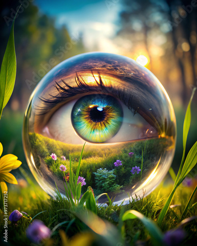 eye in the grasseye, face, woman, eyes, green, earth, closeup, look, human, concept, macro, paint, eyeball, looking, animal, world, abstract, fantasy, see, nature