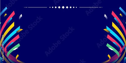 Colorful confetti celebration background on dark blue background. Abstract background with colorful wavy lines for sports events, festival, celebration or carnival