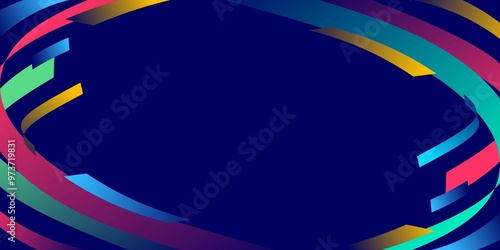 Abstract colorful wave lines forming a modern frame on dark blue background. Vibrant modern lines background for sports event banner, celebration, or festival banner