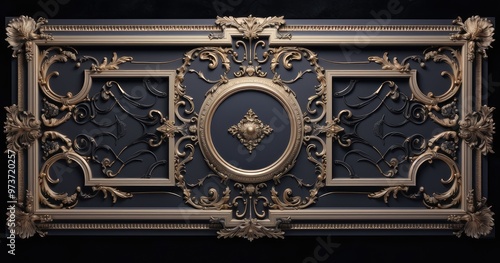 Ornate decorative panel featuring intricate designs and embellishments in a classic style.