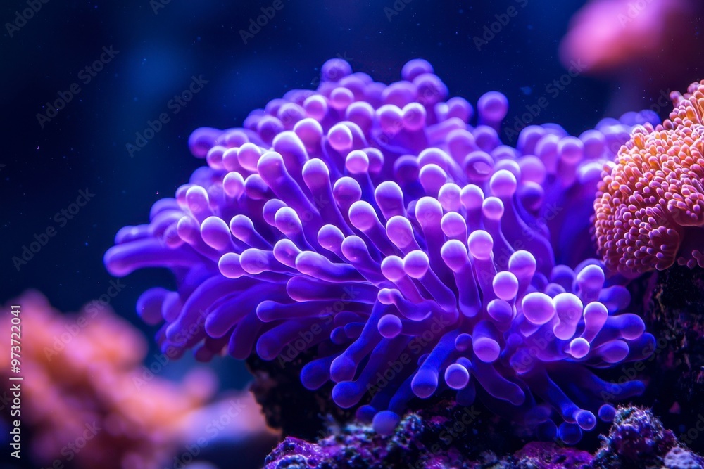 Fototapeta premium Vibrant Purple Sea Anemone with Rounded Tentacles