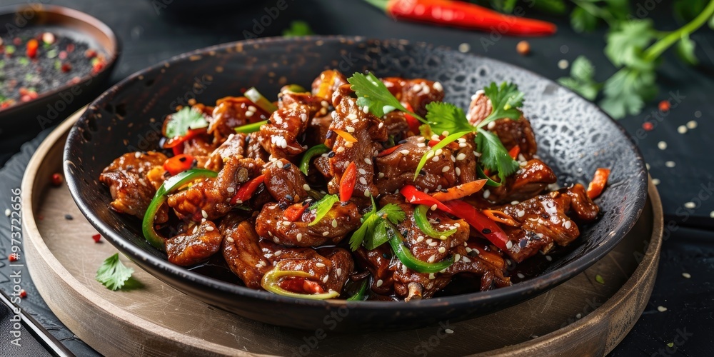 Spicy stir-fried pork infused with bold flavors Spicy stir-fried pork infused with bold flavors