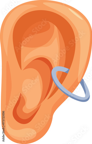 Realistic vector illustration of a human ear with an outer cartilage helix piercing