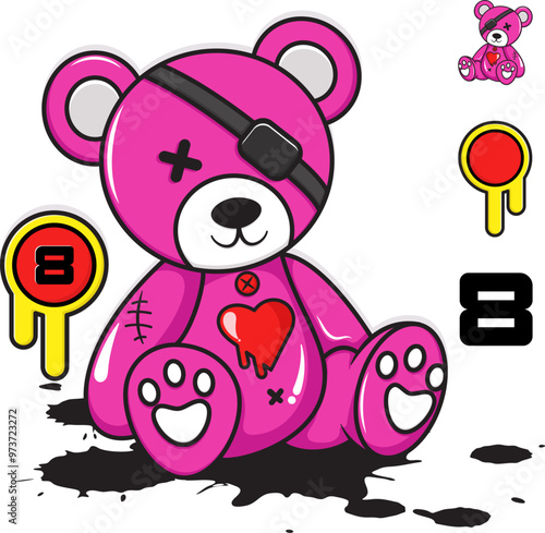 T-shirt and teddy bear sticker design