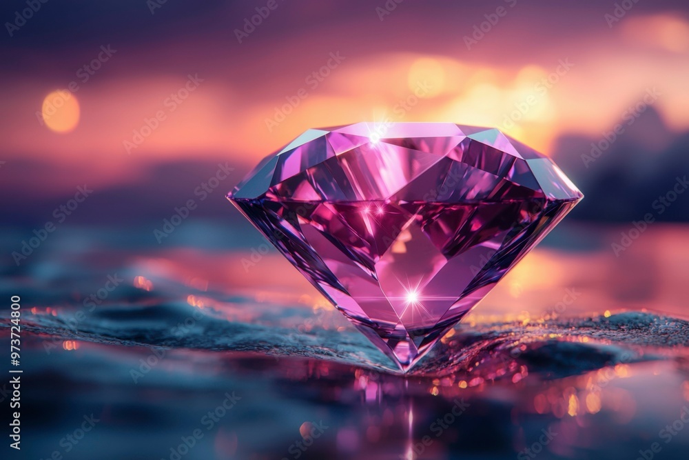 A Purple Diamond Reflecting the Setting Sun on Water A Purple Diamond Reflecting the Setting Sun on Water