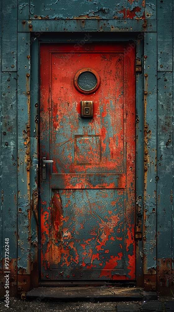 Rusty Red Door with Peeling Paint - Industrial Architecture Rusty Red Door with Peeling Paint - Industrial Architecture