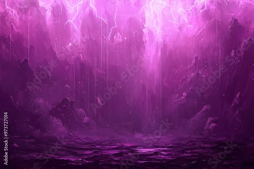 Purple Landscape with White Lightning Streaks