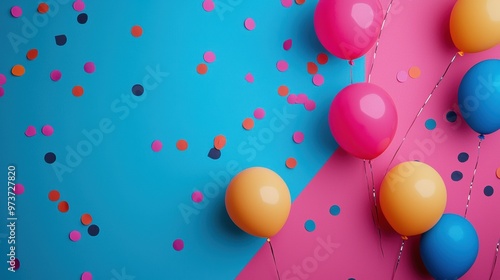 Colorful with Vibrant Balloons and Confetti on Festive Background