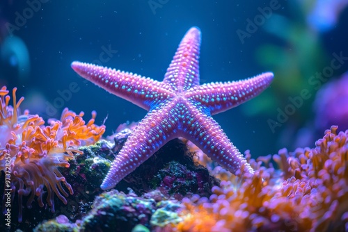 A Close-Up of a Purple Starfish on a Coral Reef