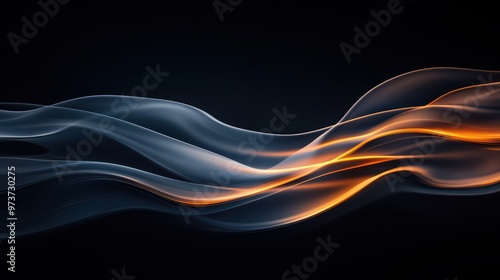 Abstract Flowing Lines with Blue and Orange Light Streaks on Dark Background