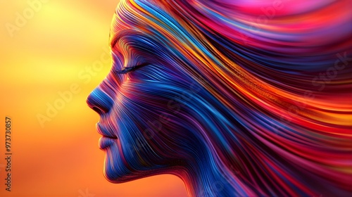 Abstract Woman Portrait with Colorful Lines and Gradient Background.