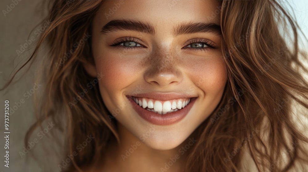 A close-up portrait of a cute model with a radiant smile, wearing minimal makeup and a simple, stylish outfit A close-up portrait of a cute model with a radiant smile, wearing minimal makeup and a simple, stylish outfit