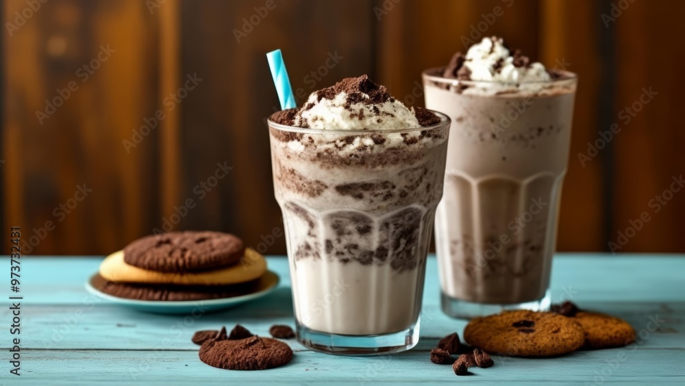 Indulgence in a glass Chocolate milkshakes with cookie crumbles and whipped cream Indulgence in a glass Chocolate milkshakes with cookie crumbles and whipped cream