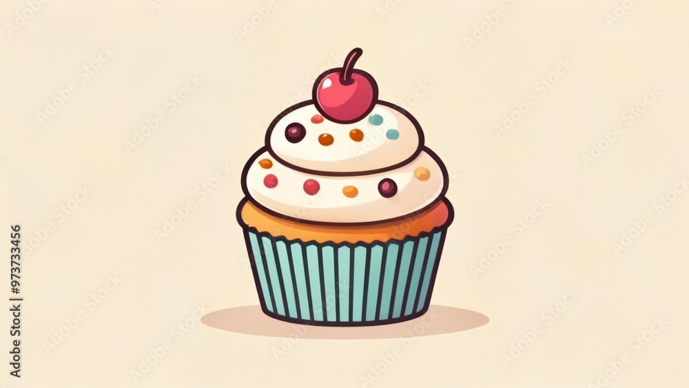 Deliciously decorated cupcake with a cherry on top Deliciously decorated cupcake with a cherry on top