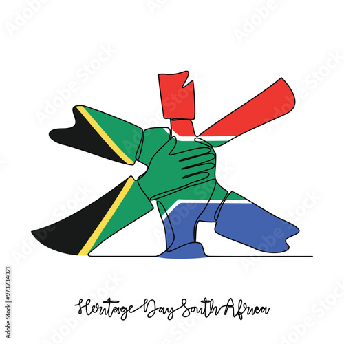 One continuous line drawing of Heritage Day South Africa Vector Illustration. South Africa Heritage Day theme in simple continuous linear concept vector. Suitable for greeting card, poster and banner.