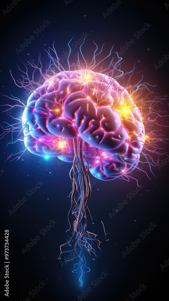 Glowing human brain with nerves Glowing human brain with nerves