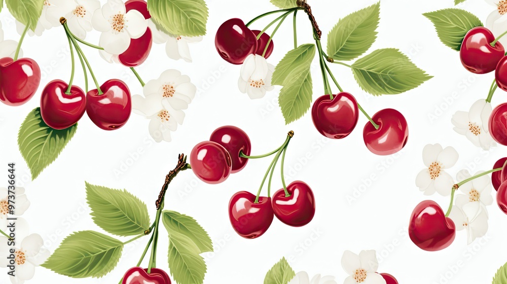 Juicy red cherries on branch Juicy red cherries on branch