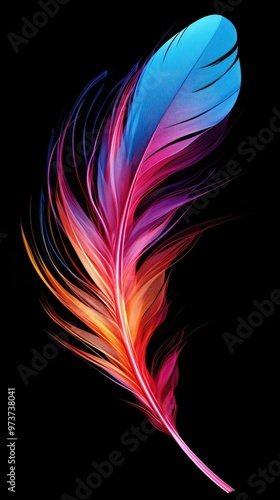 Colorful feather on black background