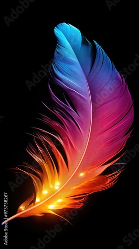 Colorful feather on black background