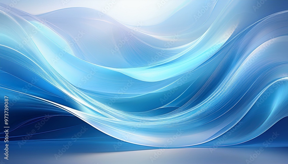 光の波が流れるように、鮮やかな色彩が交錯し、透明感のある曲線が滑らかに広がる。幻想的なエネルギーが空間を満たすかのような、未来的で神秘的な抽象アート 