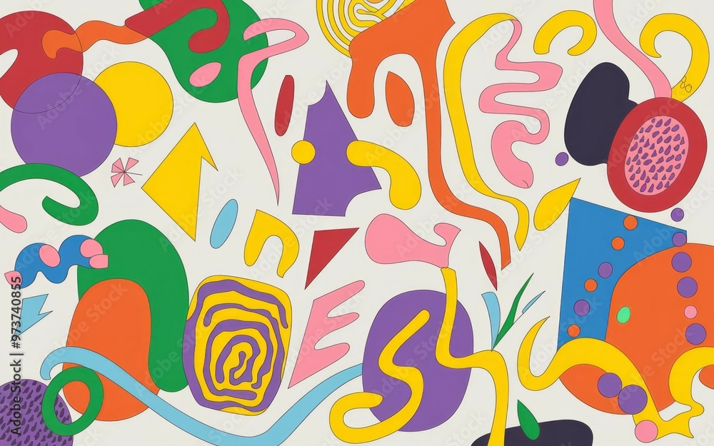 Fototapeta premium Abstract shapes colorful pattern. Vibrant abstract art with colorful shapes and patterns. Perfect for modern designs, backgrounds, or print projects.