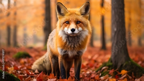 A red fox in the autumn forest